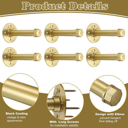 BTSKY 6 Pack Clothes Rack with Screws, 6 Inch Metal Industrial Pipe Clothes Bars - Image 9