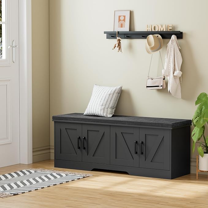 HOMSHO Farmhouse Shoe Storage Bench - Image 7