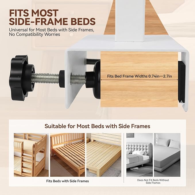 Bedside Shelf Rotating Foldable Tray:Height-Adjustable Clip On Bed Side Tray - Image 5