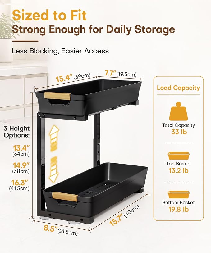 Homde Sliding Under Sink Organizer: 2 Pack 2-Tier Cabinet Shelf - Image 7