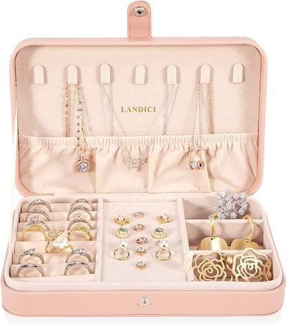 LANDICI Small Jewelry Box for Women Girls, PU Leather Travel Jewelry Case - Image 2