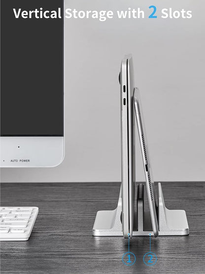 JARLINK Double Vertical Laptop Stand, Adjustable Aluminum Desk Dock, - Image 6