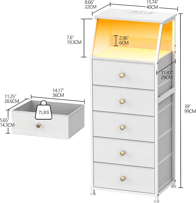 Tohomeor Dresser with Fabric Drawers Nightstand with 2 Tier Shelf Storage Tower - Image 3