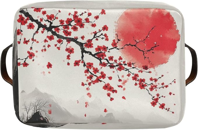 Red Plum Blossoms Chinese Ink Style Storage Bins Box Foldable Shelf Basket - Image 8