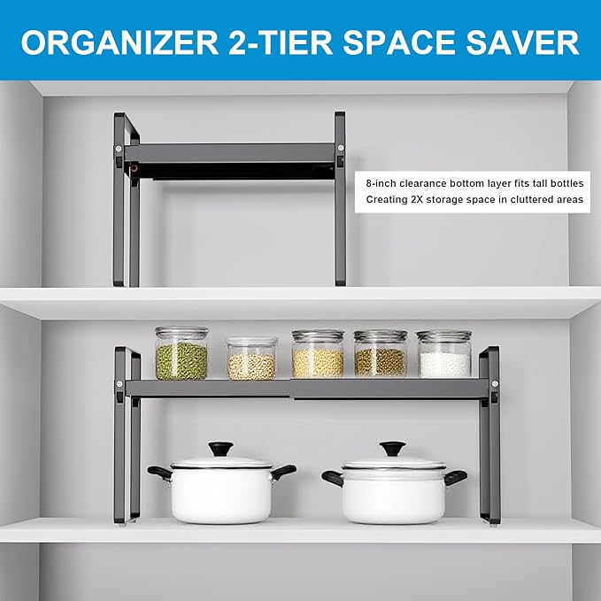 Expandable Cabinet Shelf Organizer 14-25 Inch Adjustable Length, Under Sink - Image 7