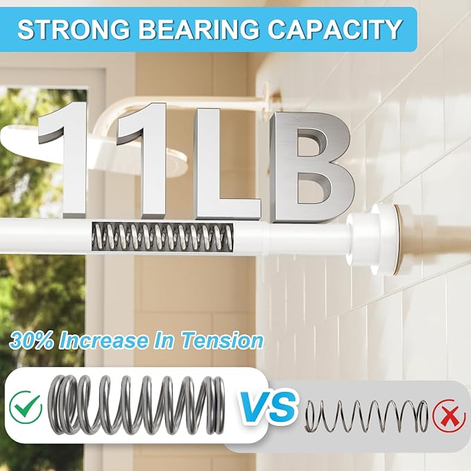 Tension Curtain Rod 30 To 63 Inch White Tension Rods Adjustable Spring Loaded - Image 2