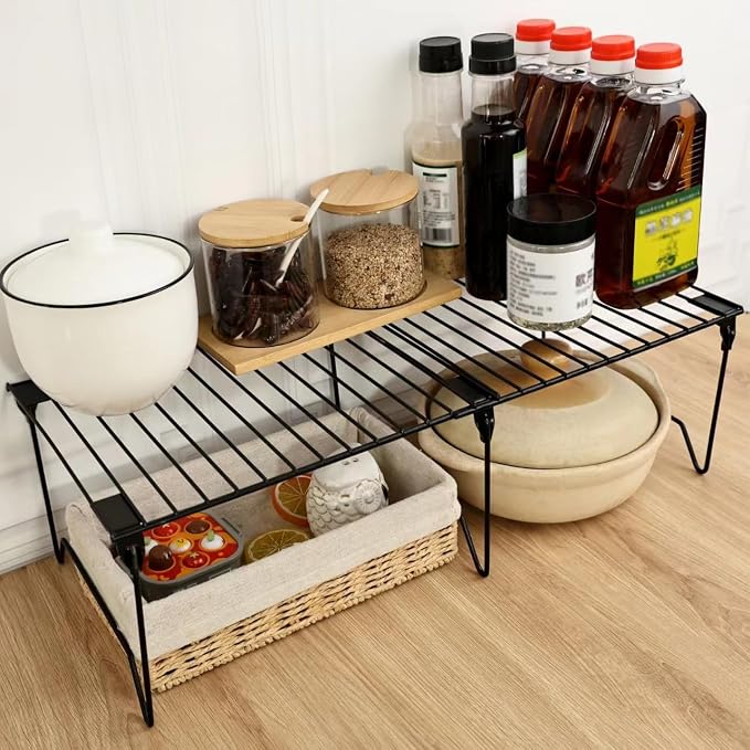 1/2-Piece Set freezer organizer, Stackable Cabinet Organizer Shelves, Foldable - Image 4