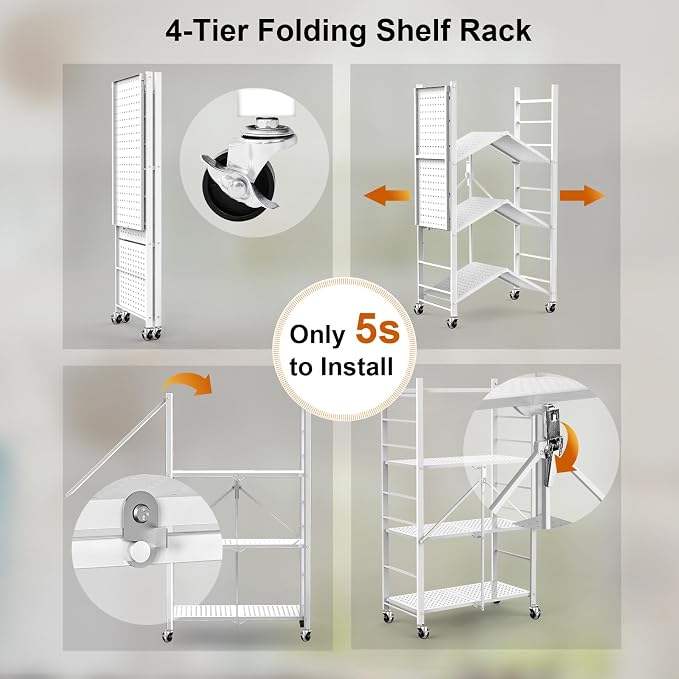 Himix Storage Shelves with 20 Hooks, 4-Tier Foldable Shelves - Image 4