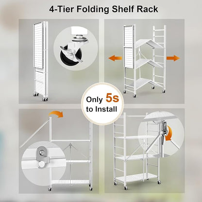 Himix Storage Shelves with 20 Hooks, 4-Tier Foldable Shelves - Image 4