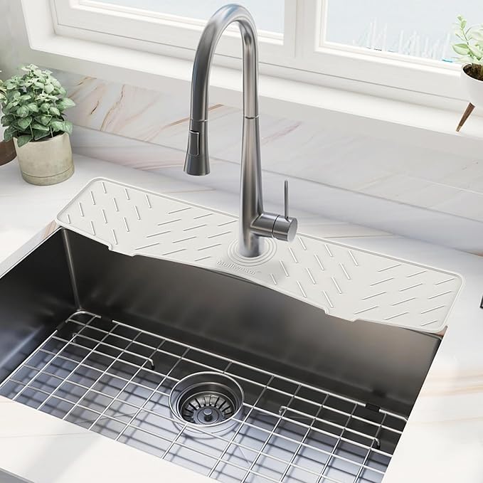 Meiliweser Faucet Mat for Kitchen Sink – 24” x 5.1” Extra-Long Silicone Splash by Meiliweser