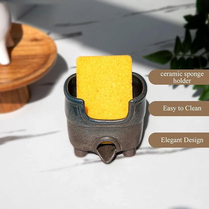 Ceramic Sponge Holder with Drainage, Farmhouse Sink Caddy Organizer, Self - Image 4