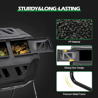 Nova Microdermabrasion 43 Gallon Compost Tumbler Bin Composter Dual Chamber BPA - Image 3