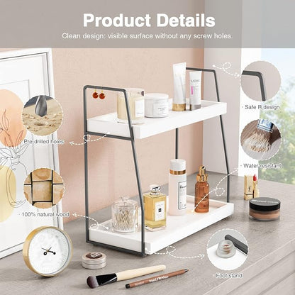 Forbena 2 Tier Bathroom Counter Organizer, Wood Shelf Tray - Image 7