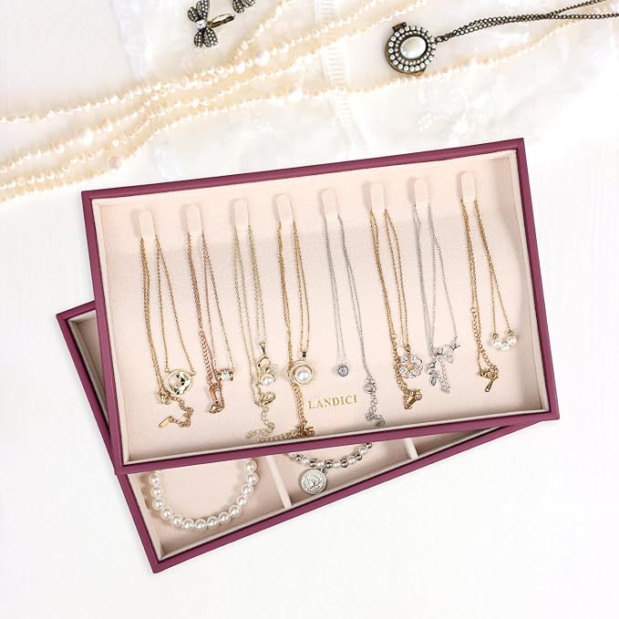 LANDICI Stackable Jewelry Organizer Trays 4 Set, PU Leather Jewelry Organizer - Image 6