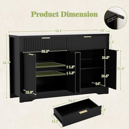 Cyclysio 55" Fluted Buffet Cabinet - Image 3