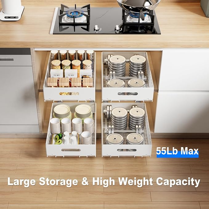 MUSTORN 2 Pack Pull Out Cabinet Organizer, Slide Out Cabinet Drawers Peel and - Image 2