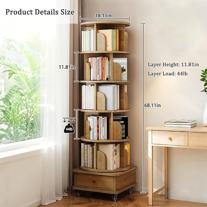 Rotating Bookshelf 5 Tier Bookcase - Image 7