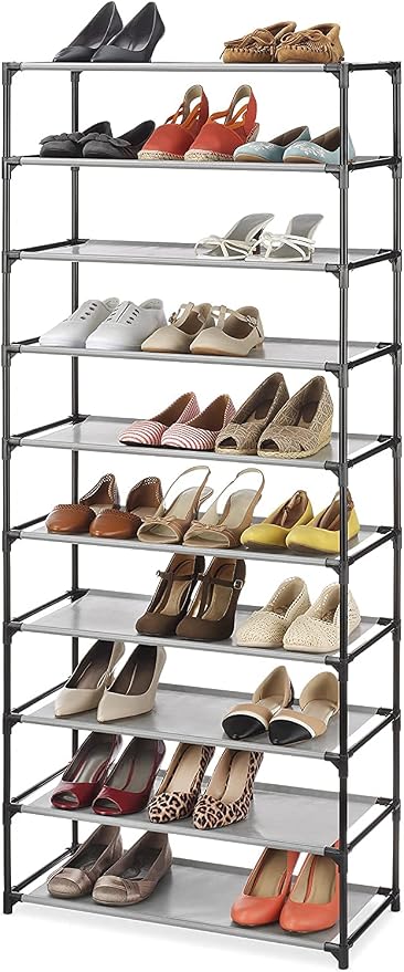 Whitmor Spacemaker 10 Tier Shoe Rack Tower, Tall Metal & Fabric Shoe Shelf by Whitmor