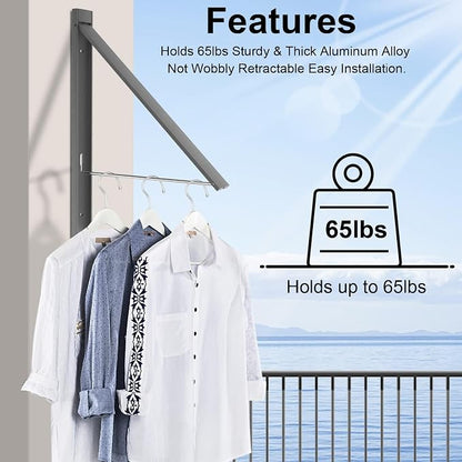 No Drill Wall Mounted Drying Rack 65 lb Aluminum, Fold away wall mount saves - Image 8