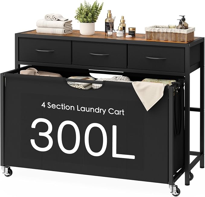 Laundry Sorter, Rolling Laundry Hamper by FIONESO