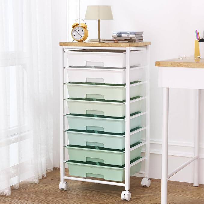 Rolling Cart with 8 Drawers, Storage Drawers Cart with Wooden Tabletop and by Unknown