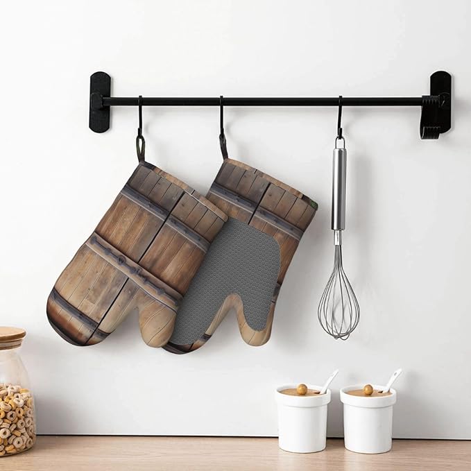 Rustic Antique Wooden Door Print Oven Mitts Set of 2, Heat Resistant Silicone - Image 7