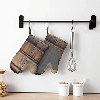 Rustic Antique Wooden Door Print Oven Mitts Set of 2, Heat Resistant Silicone - Image 7