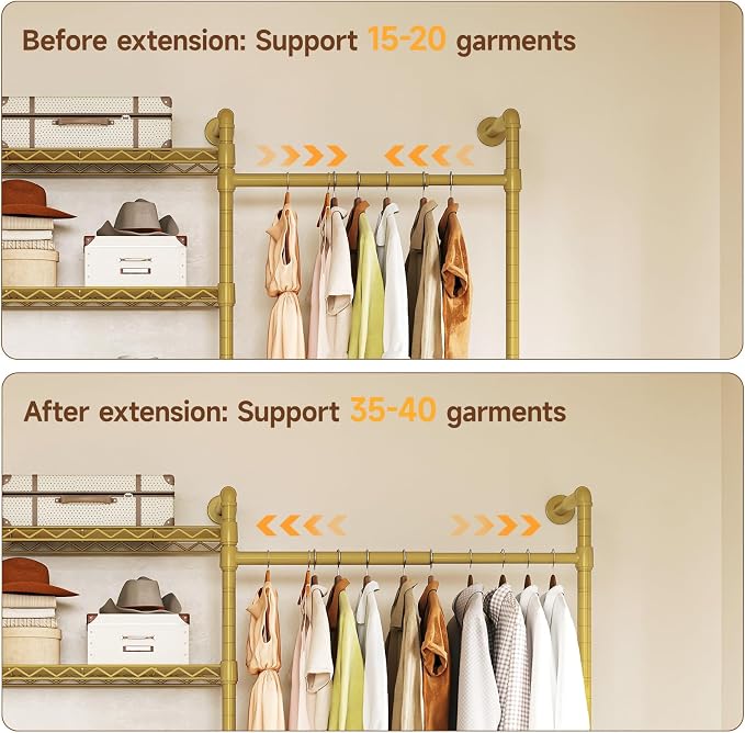 L2 Wall Mounted Closet System, Industrial Pipe Clothing Rack Clothes Racks - Image 7