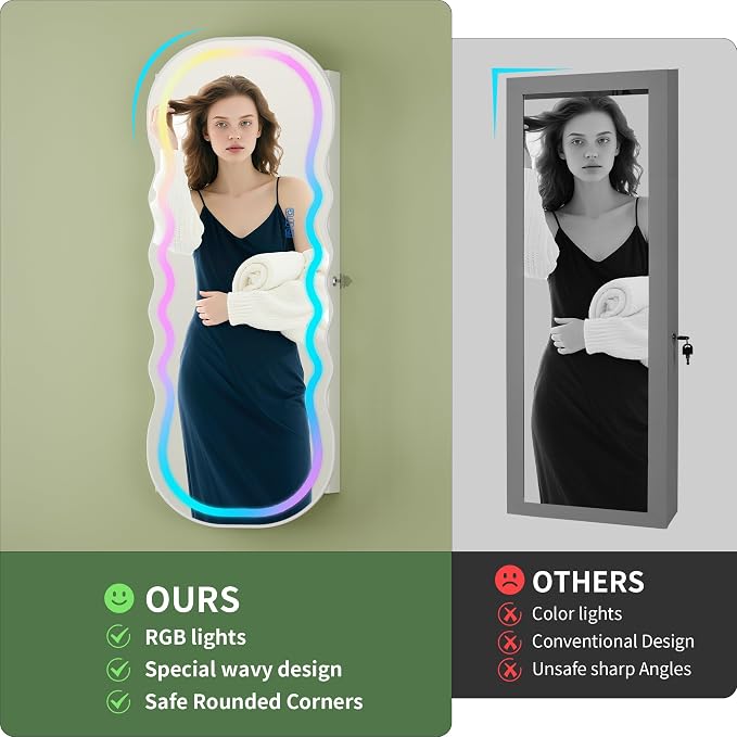 HNEBC LED Mirror Jewelry Cabinet - Image 4