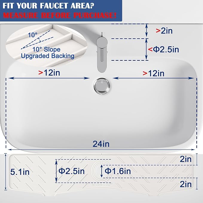 Meiliweser Faucet Mat for Kitchen Sink – 24” x 5.1” Extra-Long Silicone Splash - Image 2