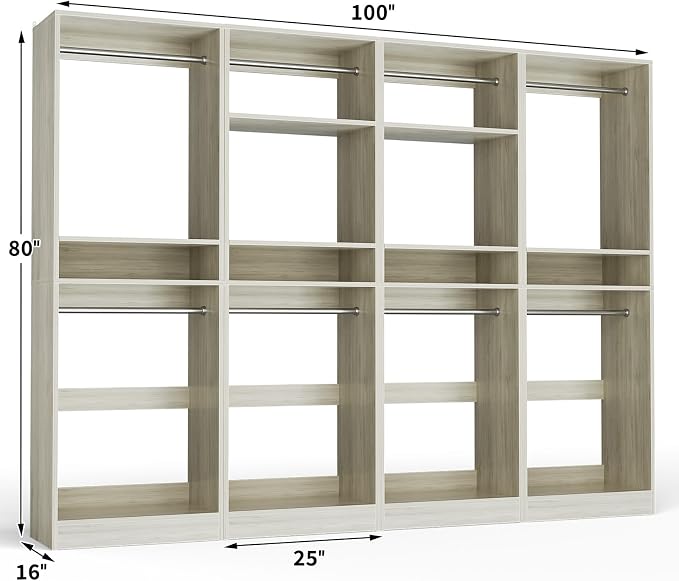 Unikito 100” Closet System, 8.3FT Wood Closet Storage Organizer - Image 7