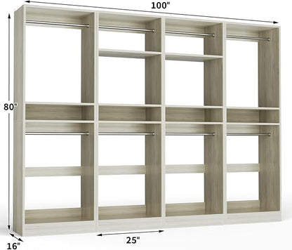 Unikito 100” Closet System, 8.3FT Wood Closet Storage Organizer - Image 7