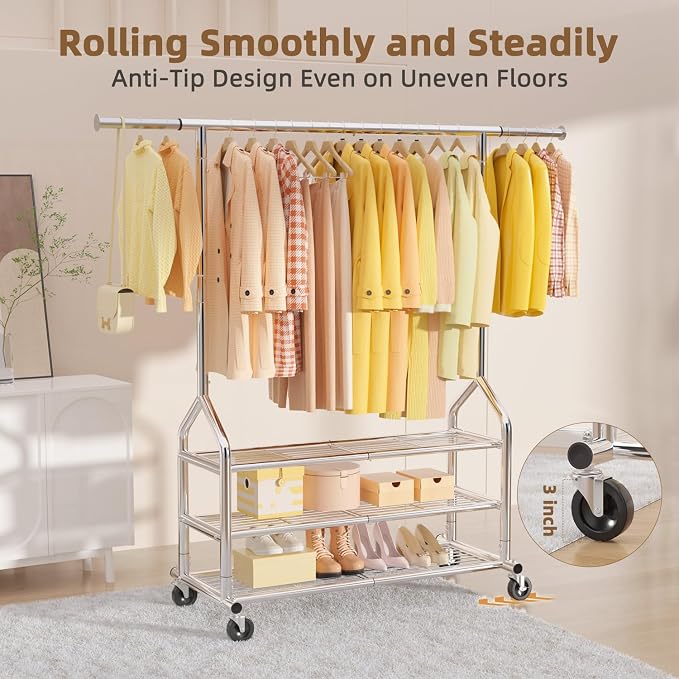 EAGMAK Heavy Duty Clothes Rack Load 688 LBS, Rolling Clothing Rack - Image 5