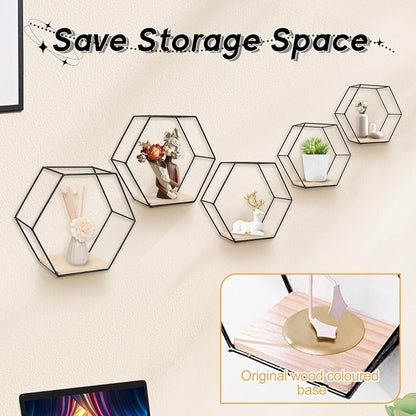 Wall Mounted Hexagonal Floating Shelves Black Set of 5 in Different Sizes - Image 5
