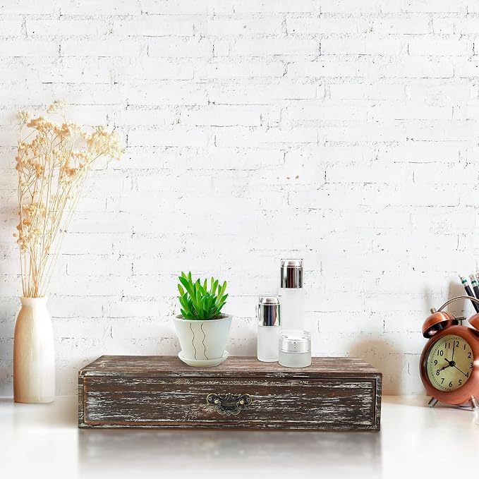 Wooden Drawers Organizer Box Solid Farmhouse Retro Desktop Storage Box | Office - Image 2