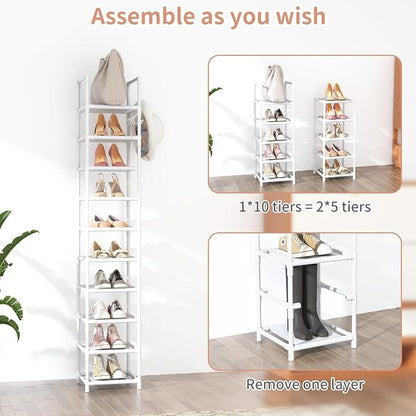 LANTEFUL Tall Narrow Shoe Rack 10-Tier Skinny Shoe Shelf Storage - Image 5