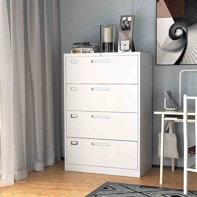 Lateral File Cabinet with Lock, 4 Drawer Large Metal Filing Cabinet, Home - Image 8