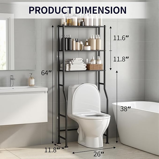3-Tier Over The Toilet Storage, Freestanding Metal Bathroom Shelves, Space - Image 2