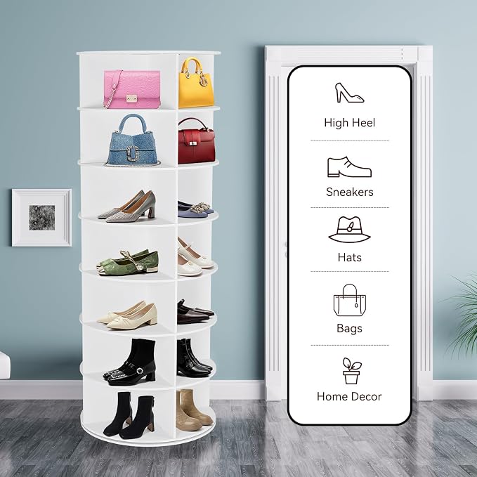 7 Tier Rotating Shoe Rack Tower, 360° Shoe Storage Organizer - Image 2