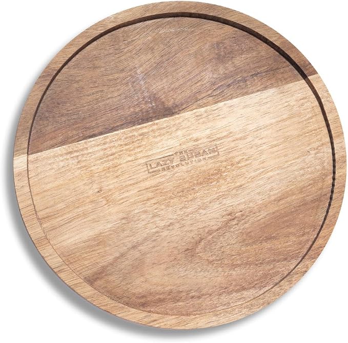 9" Acacia Wood Lazy Susan Revolution Turntable w/Rim – Rotating Tabletop - Image 3