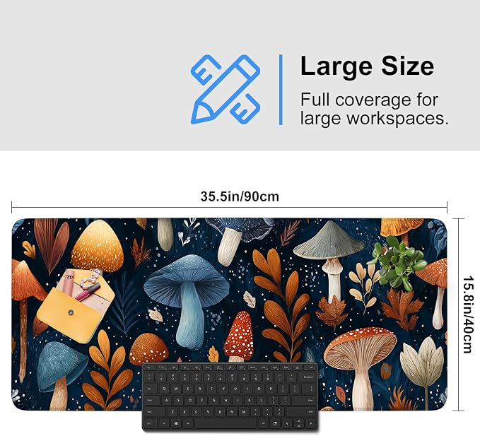 Mushroom Forest Mouse Pad – Large Extended Desk Mat 35.43 x 15.75 in – Autumn - Image 3