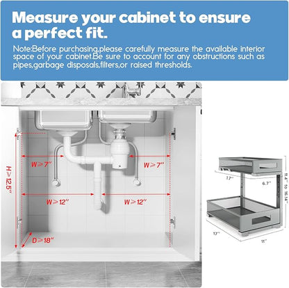 2 Pack 17IN Depth Under Sink Storage Organizer, Large 2-Tier Elegant Mesh Pull - Image 2