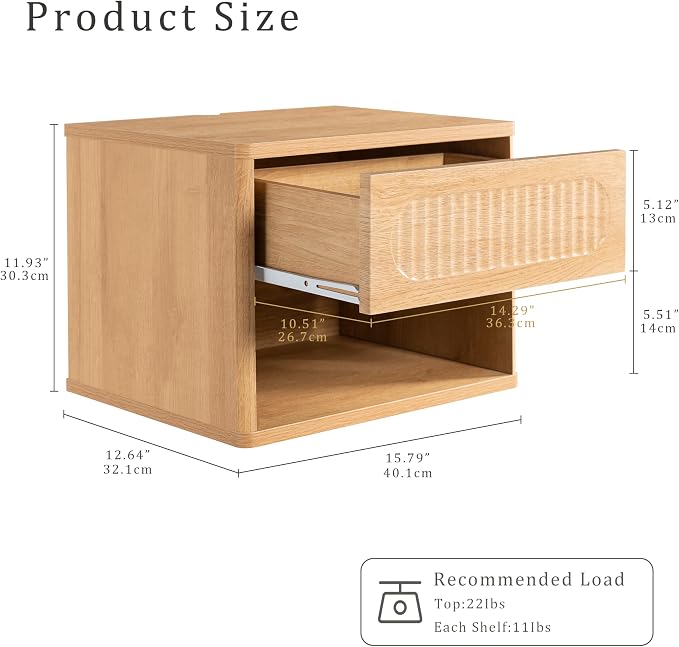Floating Nightstands with Drawer Set of 2, Modern Wall Mounted Bedside Tables - Image 2