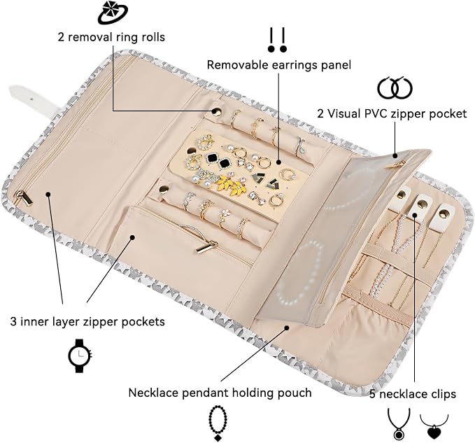 Voova Travel Jewelry Holder Organizer Case, Large Jewelry Storage Bag - Image 2
