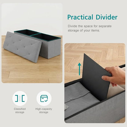 VECELO 43'' Folding Storage Ottoman Bench, Storage Chest, Linen Fabric Foot - Image 3
