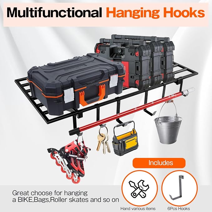 Garage Wall Shelving, 2X4ft Garage Storage Rack, Heavy Duty Wall Mounted - Image 3