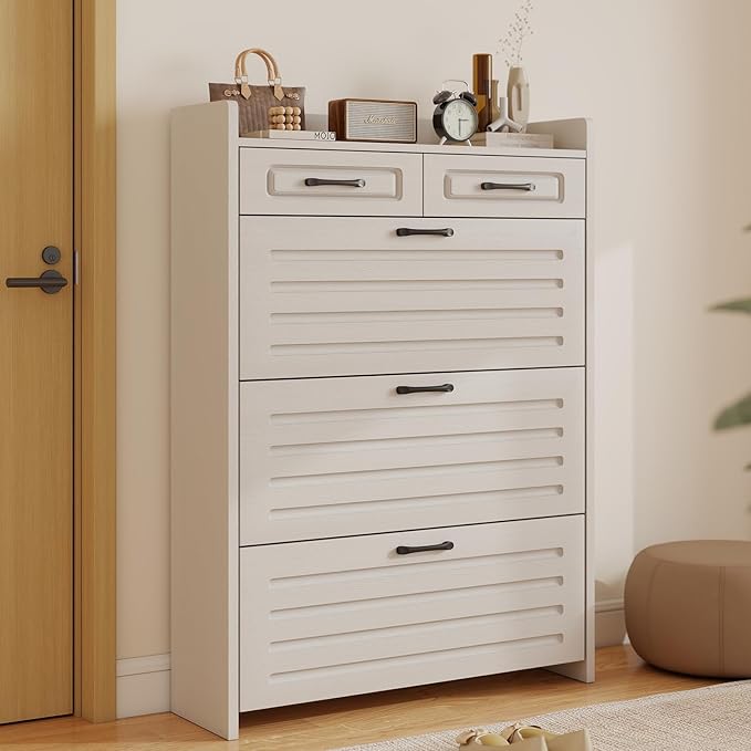 Shoe Cabinet with 3 Large Flip Drawers and 2 Storage Drawers, Narrow Shoe by HZANHYProfessionalbrand