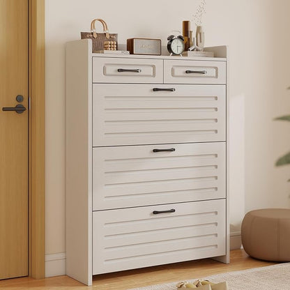 Shoe Cabinet with 3 Large Flip Drawers and 2 Storage Drawers, Narrow Shoe by HZANHYProfessionalbrand