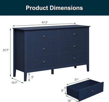 RoyalCraft 6 Drawer Dresser, Fluted Modern Wood Chest of Drawers, Long Dresser - Image 2