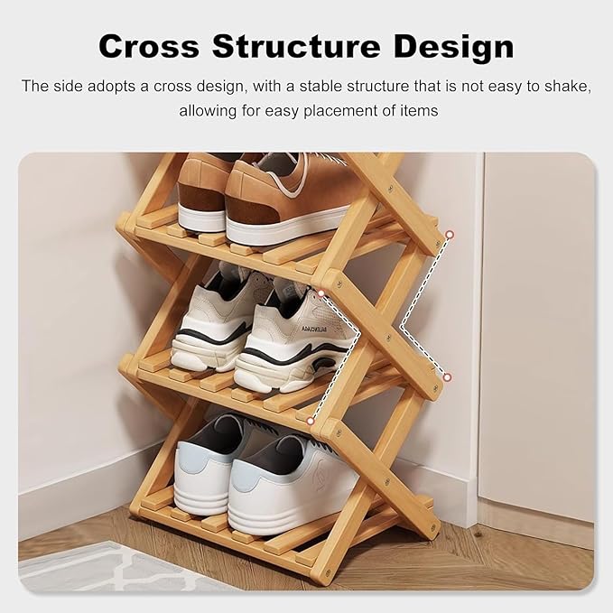 YYW Bamboo Shoe Rack for Entryway, Free Standing Shoe Racks Shelf Closet - Image 5